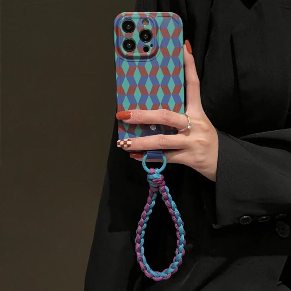 For iPhone 12 Pro Phone Cover Splicing Rhombus Pattern Flexible TPU Phone Case with Wrist Strap For iPhone 12 Pro Phone Cover Splicing Rhombus Pattern Flexible TPU Phone Case with Wrist Strap